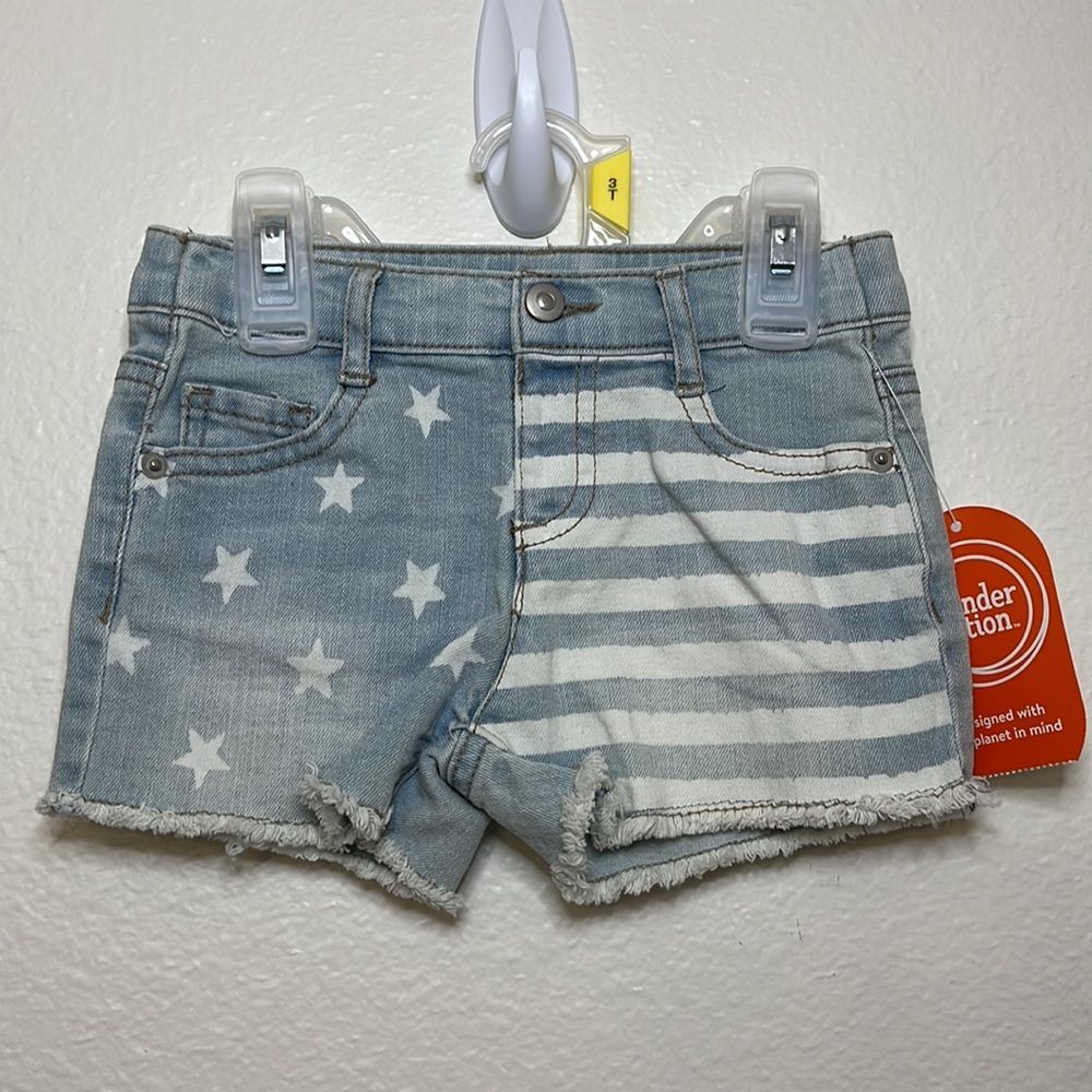 Wonder Nation Toddler Girl 3 pc set 3T Shirts and Shorts Americana 4th of July